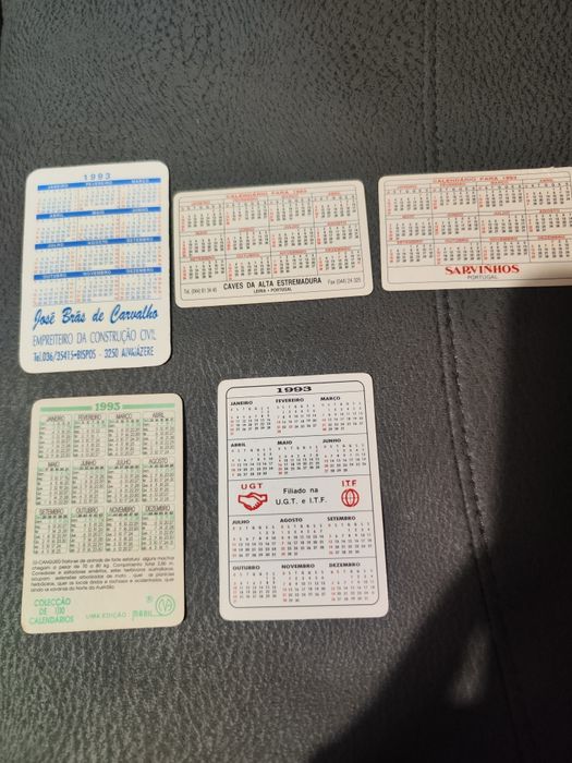 Cinco calendários de bolso de 1993