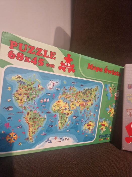 2 zestawy puzzli Mapa Świata i Mapa Polski