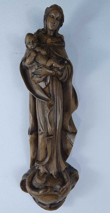 Figura drewno Maryja z Dzieciątkiem JEZUS MADONNA wąż 39 cm