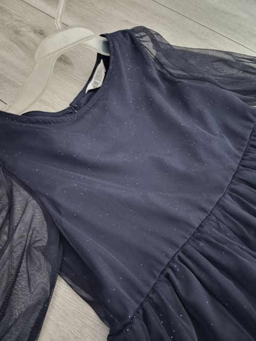 Piękna granatowa sukienka tiul brokat H&M r 140 nowa