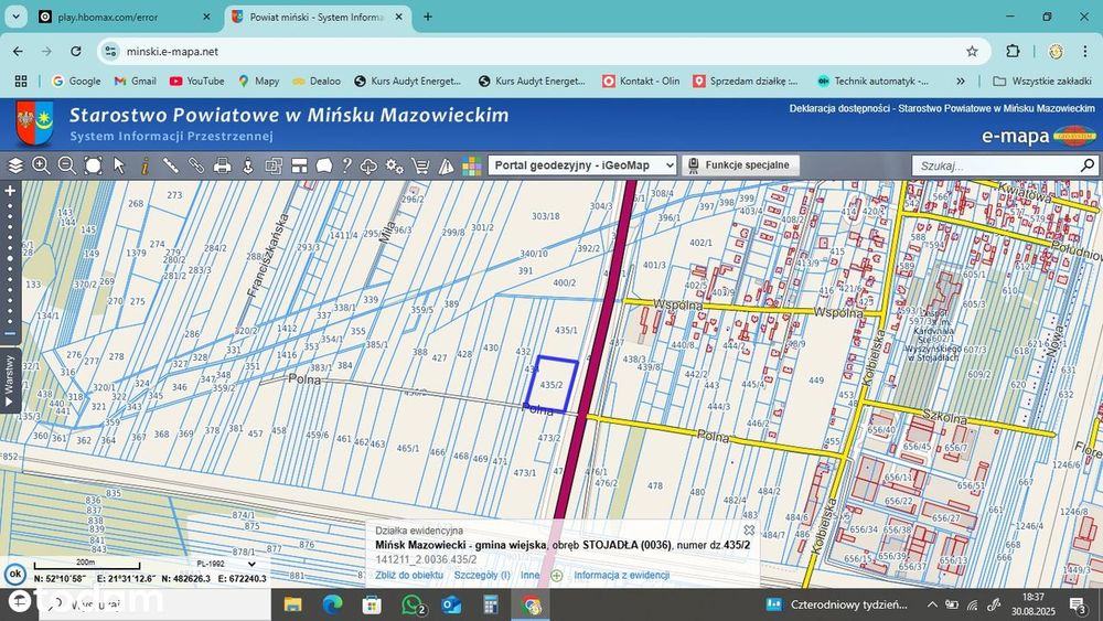Działka inwestycyjna z mediami Mińsk Mazowiecki Stojadła 7500m²
