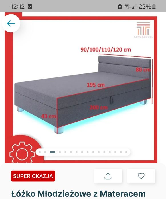 Sprzedam łóżko 120×200