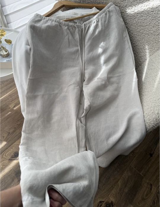 Бежеві лляні брюки H&M, L