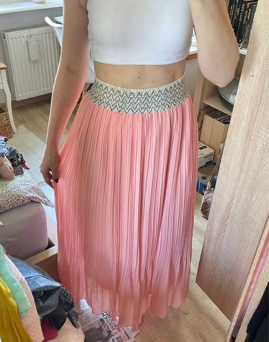 Różowa morelowa spódnica maxi taniec brzucha belly dance skirt