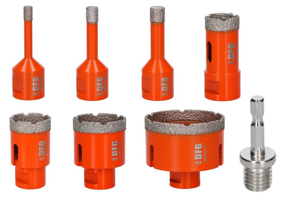 Zestaw 7 otwornic PREMIUM do gresu , kamienia + adapter HEX NOWE DFG