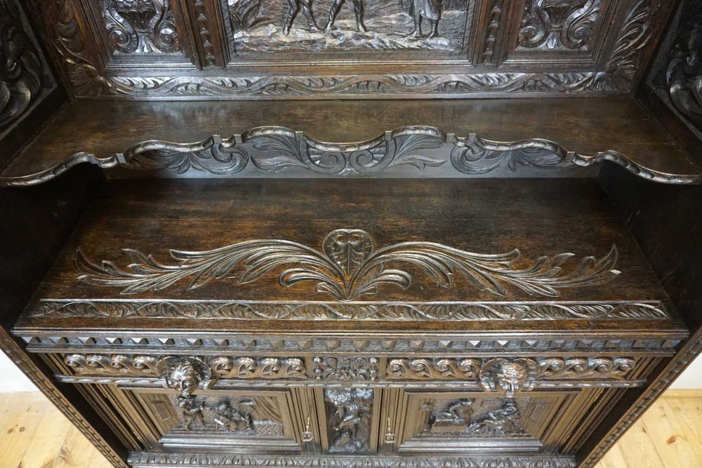 Stary Bogato Rzeźbiony Kredens Komoda Z NADSTAWKĄ UNIKAT