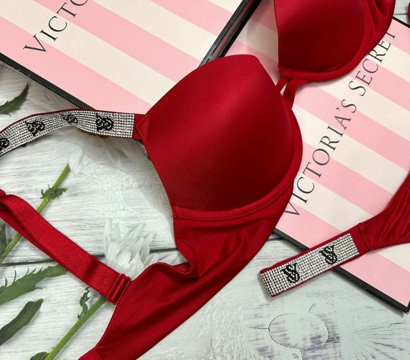 Оригінальний бюст Victoria’s Secret в камінчики беж/хакі/червоний