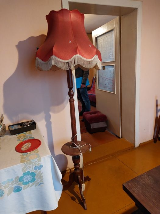 Lampa stojąca PRL z abażurem