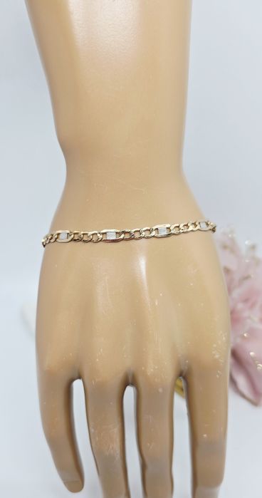 Złota bransoletka splot figaro z blaszką próba 585 14k Używane