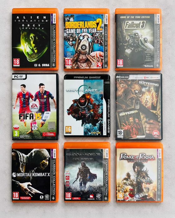Zestaw 9 gier PC w pudełkach / gry używane / kody wykorzystane