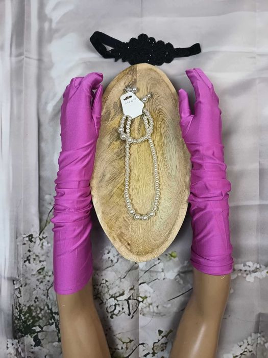 Akcesoria do kostiumu Flapper w kolorze różowym oraz białym, Noname