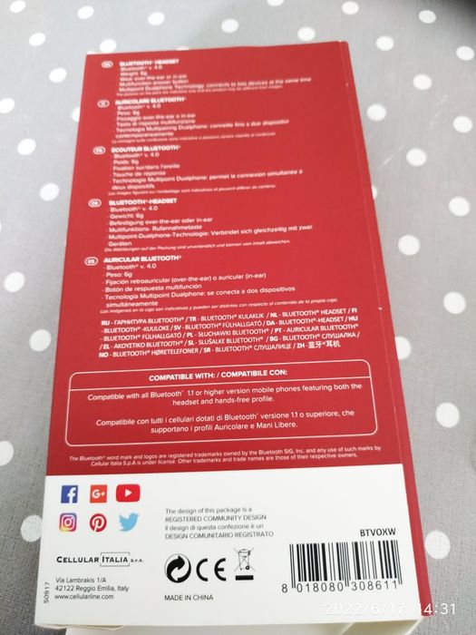 Auricular Bluetooth Cellularline64551606578689123