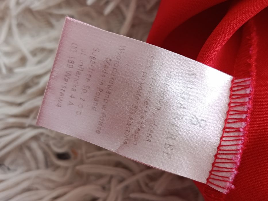 Czerwona sukienka mini / tunika Sugarfree S – odkryte plecy, wiązanie