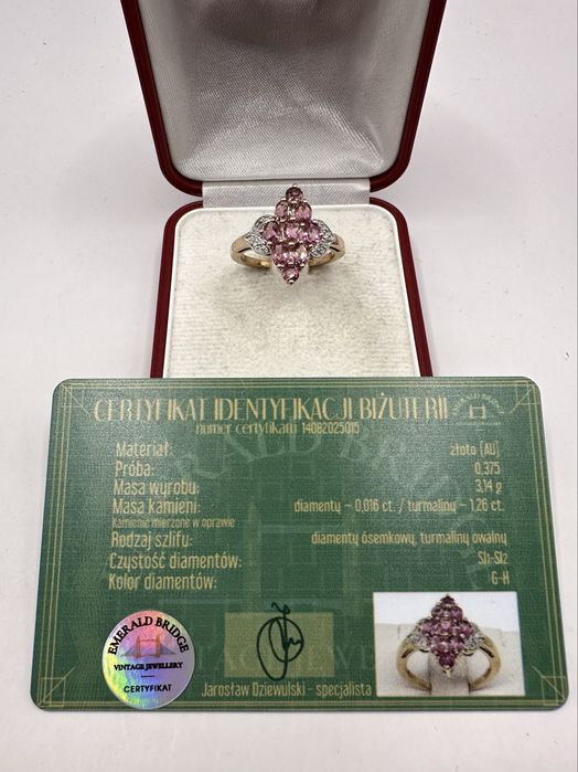 Złoty pierścionek z turmalinami 1,26ct i diamentami