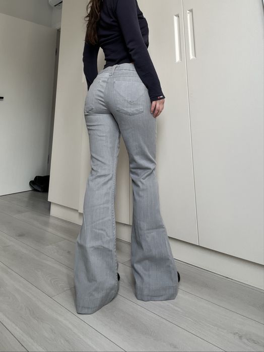 Джинсы винтаж серые низкая посадка широкие клеш flared bootcut 38 40