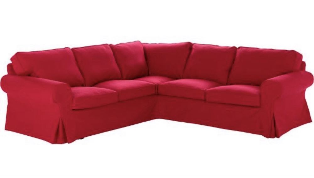 Sofá de canto Ektorp Ikea + pouf, com 3 capas (branca, vermelha e azul)