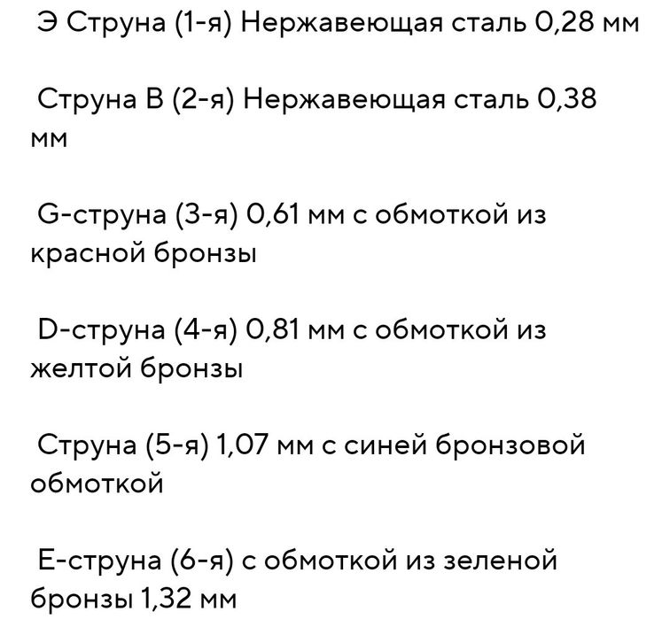 Струны для акустической гитары (6 шт.) — новые