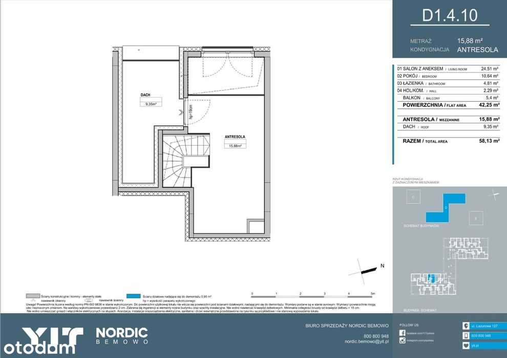 3-pokojowe mieszkanie 58m2 + balkon