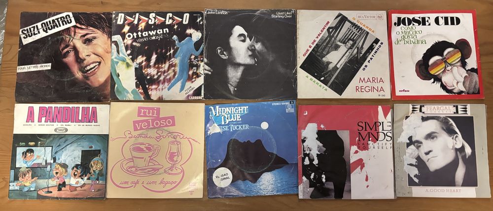Lote 10 Vinis Singles (7'') - Rock, Pop & Música Portuguesa | José Cid, Rui Veloso, John Lennon