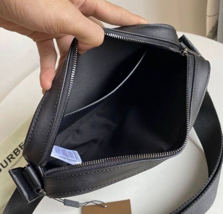 Сумка Burberry Muswell Check шкіряна чоловіча мужская чорна канва