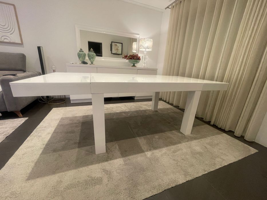 Mesa jantar branco lacado - extensível [Woodspace]
