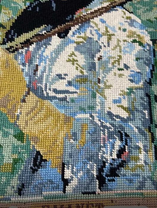 Tela bordada à mão. Reprodução da pintura de Édouard Manet-A Primavera