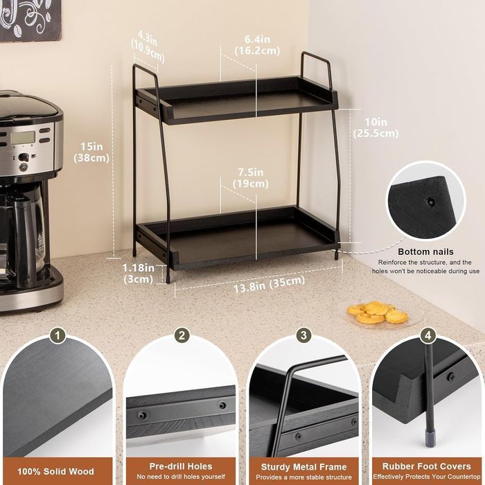 Organizer do kawy Comfort - 2-poziomowy drewniany, czarny stojak