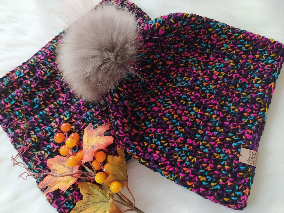 Komplet boho czapka i komin na szydełku Handmade