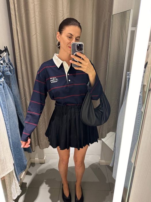 Лонгслів поло реглани в рубчик XS S M