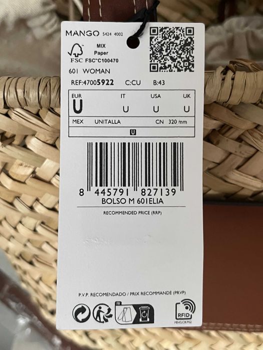Torba Mango z naturalnych włókien z kieszenią