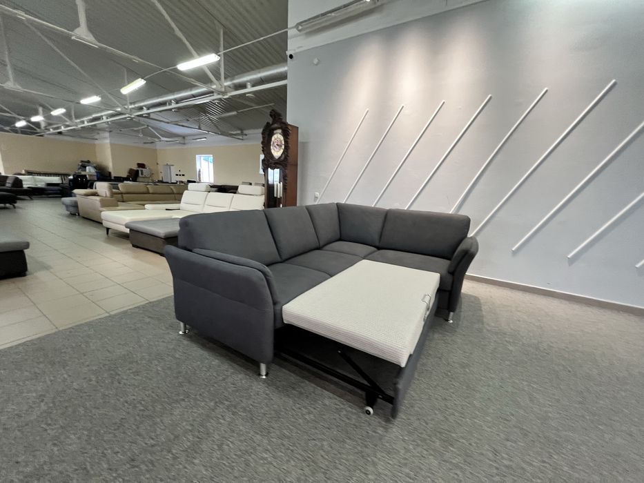 Кутовий розкладний диван темно сірий тканина з нішею