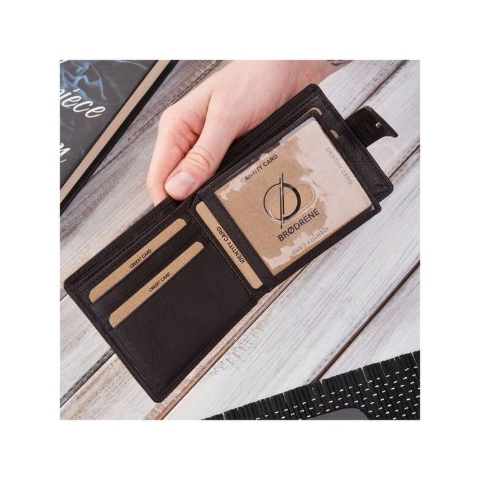 Portfel męski mały skórzany brązowy RFID Brodrene G-109MN/BR