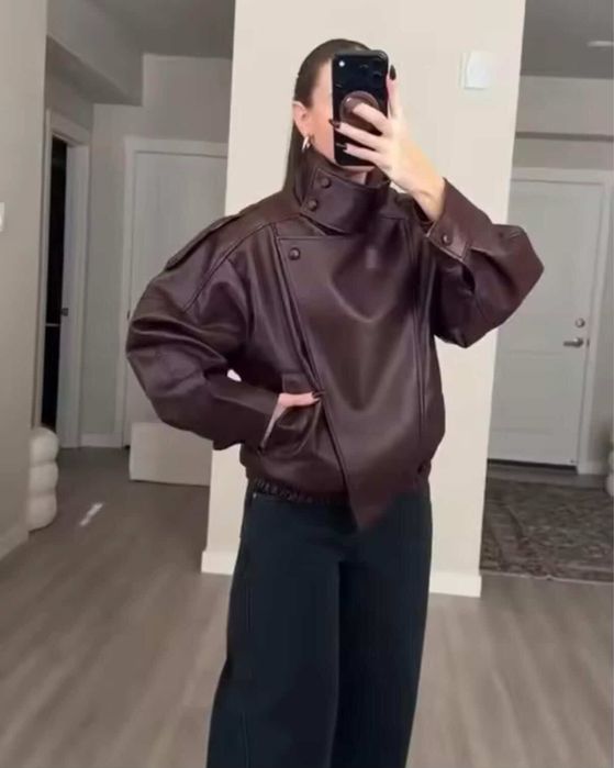 Kurtka skorzana eko skóra burgundowa bordowa L