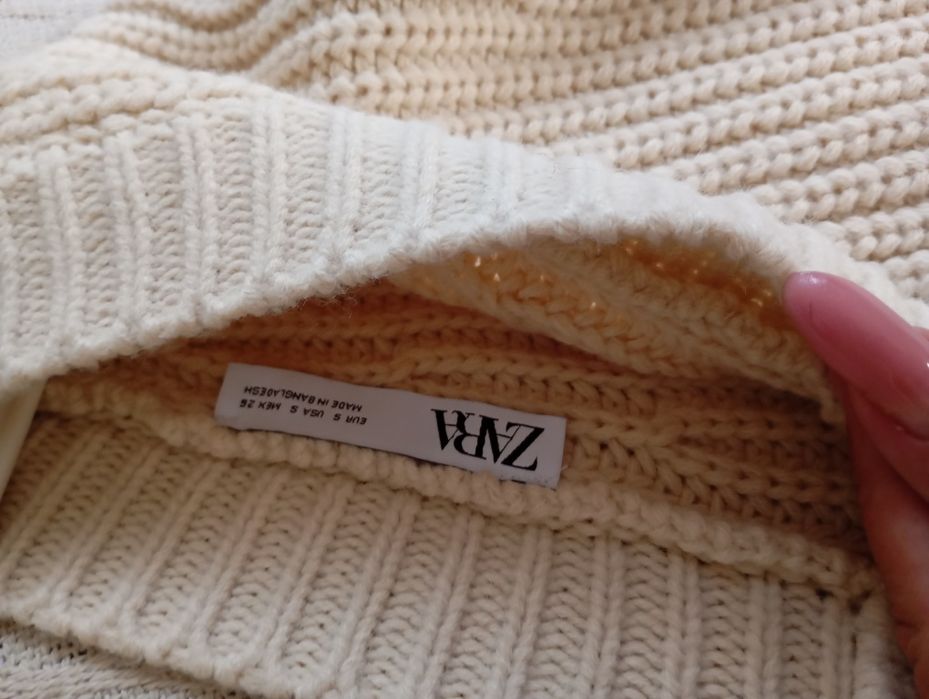 ZARA S-M owersizowy sweter gruby splot kolor ecru