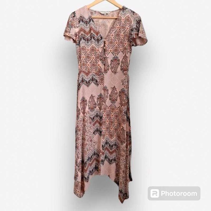 Sukienka MAXI w orientalny wzór, F&F, zapinana na guziczki, 100 % wiskozy