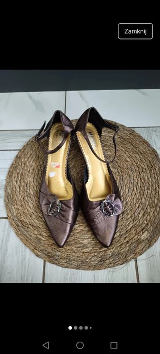 Czółenka szpilki 39 niskie miedź sesja vintage boho romantic