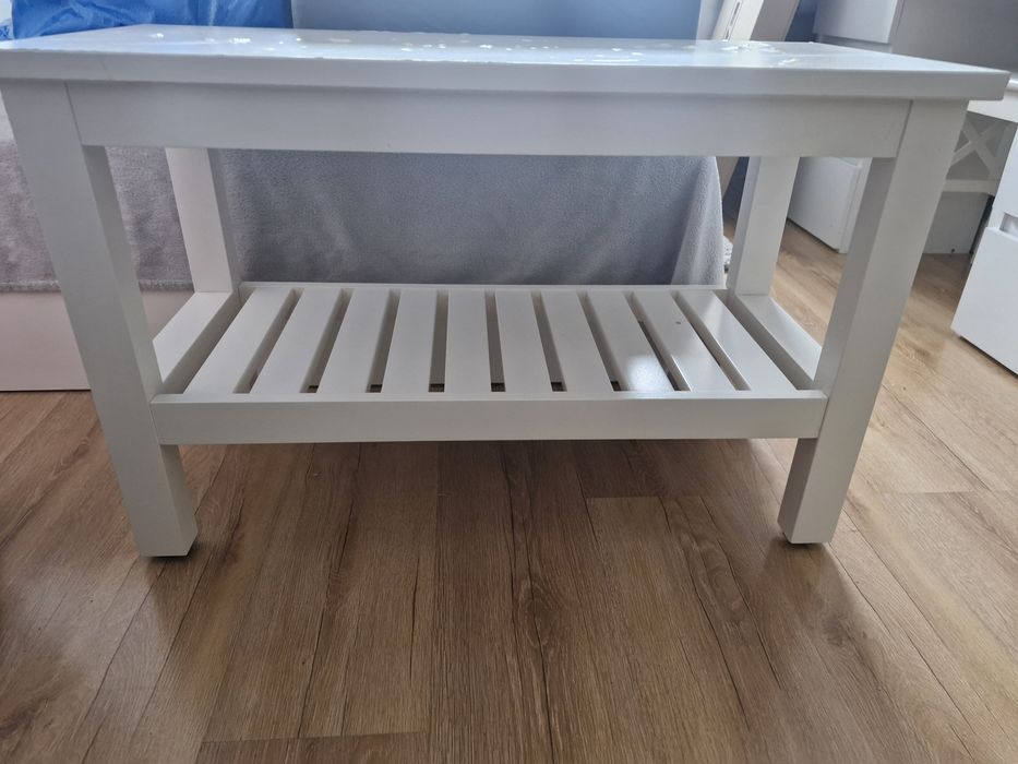 Ikea biała ławka z sosny łazienka taras