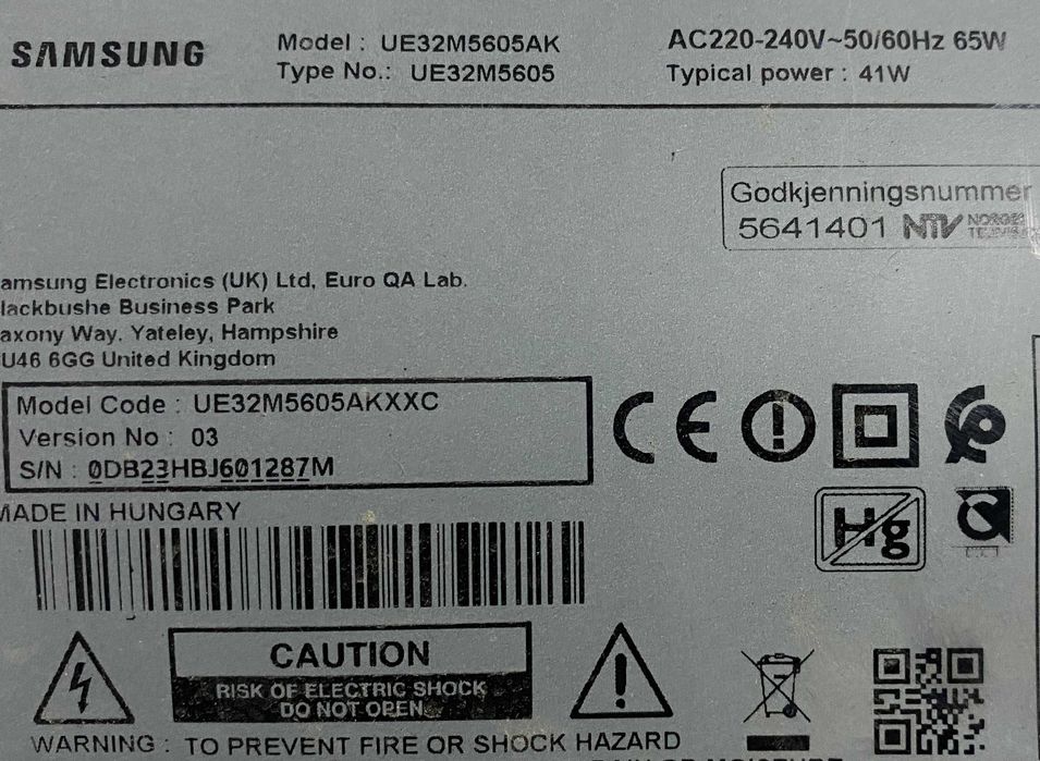 Peças tv SAMSUNG UE32M5605 BN41.02292A BN95.04014A Testada