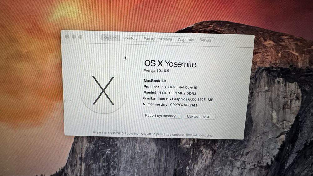 Macbook Air 13 z oryginalną myszką i ładowarką