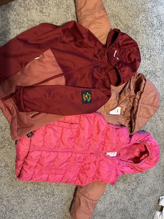 Zestaw kurtka + kamizelka puchowa + softshell 122/128