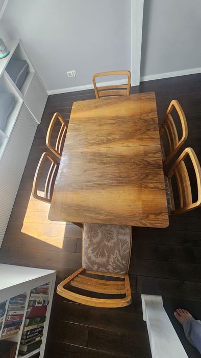 Stół z krzesłami art deco vintage PRL