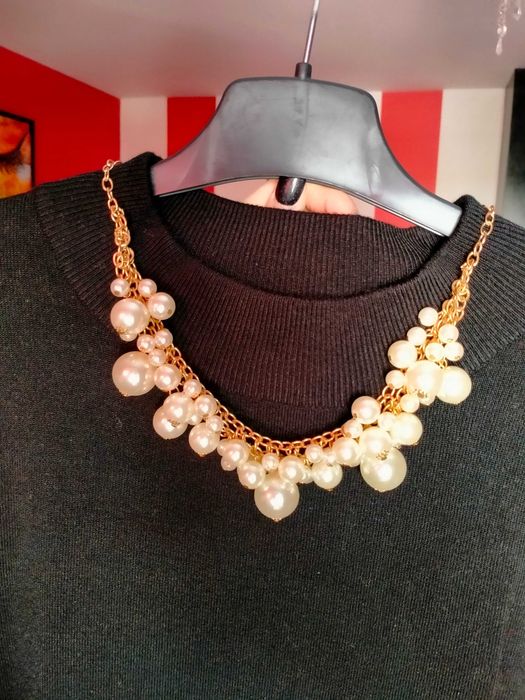 Bogata Biżuteria złota kolia perły asymetryczne wesele Sylwester