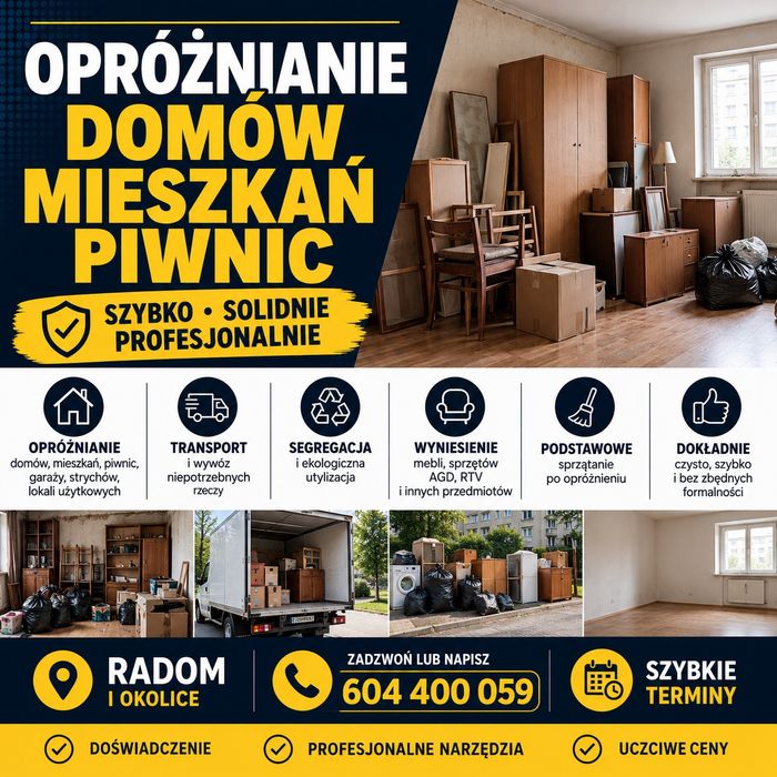 Oproznianie domów, mieszkań, piwnic i garaży.