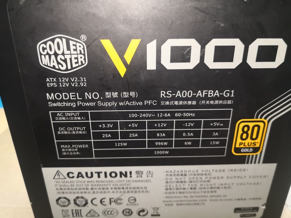 Cooler Master V1000 — 1000W 80+ Gold — Full Modular