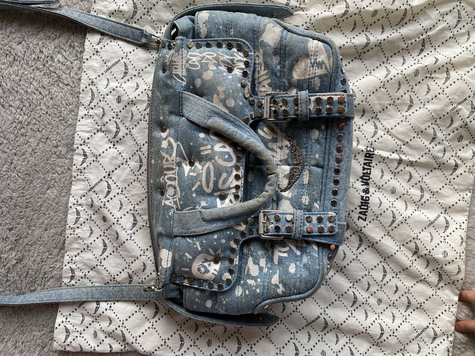 Zadig & Voltaire vintage Y2K demin graffiti silver studs sunny bag