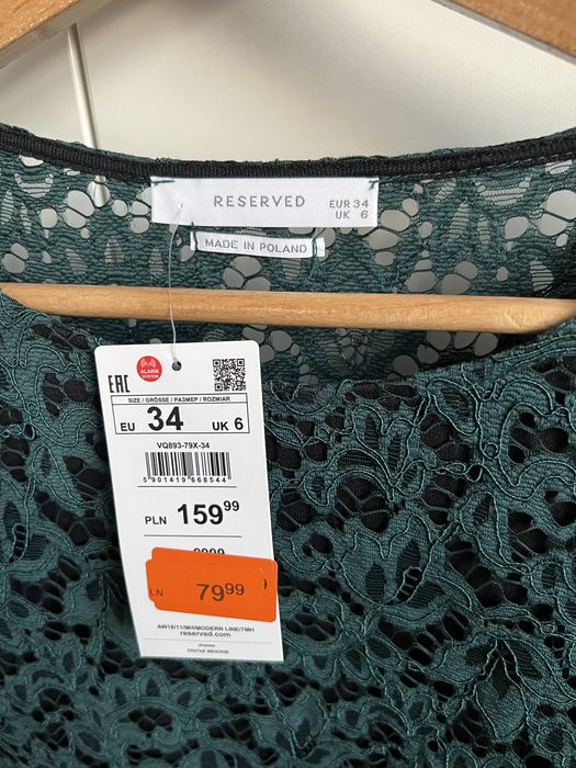 Koronkowa sukienka 34 Reserved zielona świąteczna