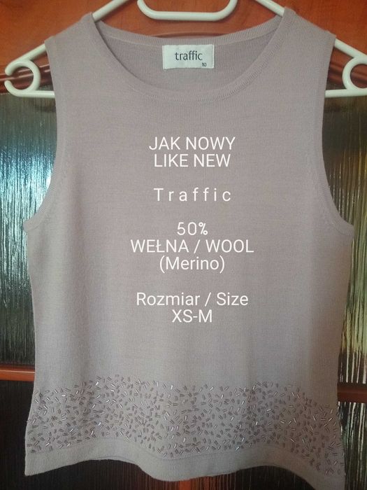 Elegancki damski podkoszulek / top, 50% Wełna (Merino), Roz. S/M