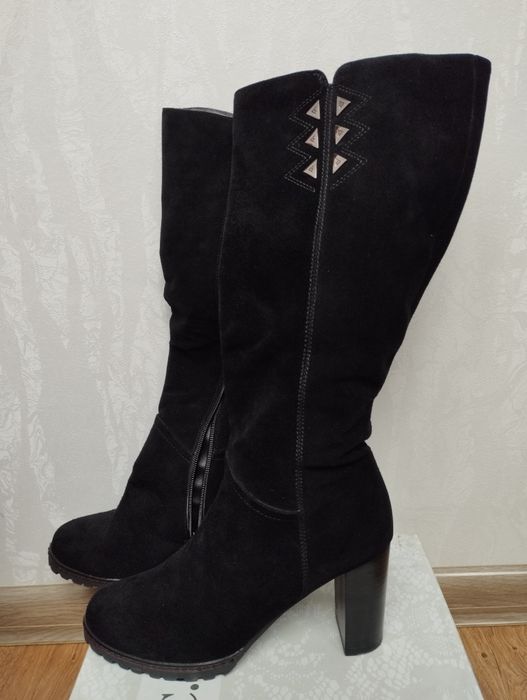 Сапожки 24,5 см устілка еко замш демісезонні сапоги жіночі