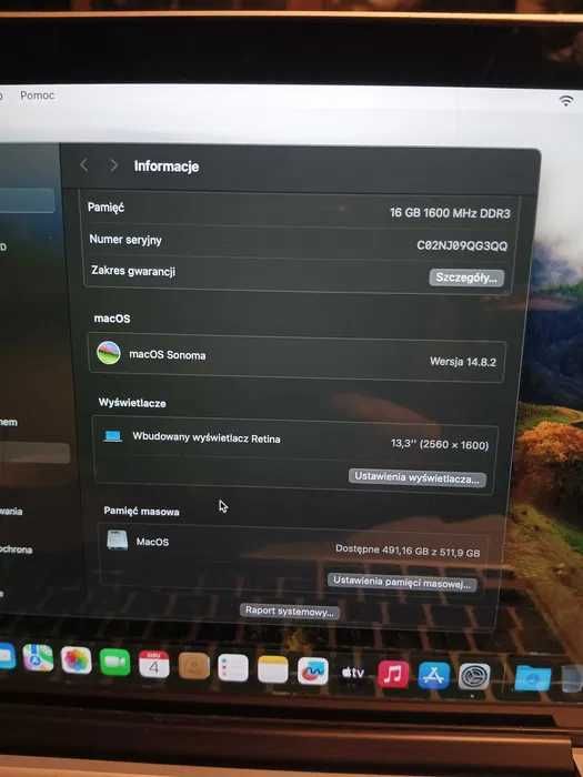 MacBook Pro 16 GB RAM 512 GB Intel Core i7 Retina 13 cali