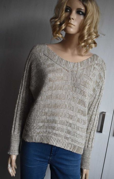 Sweter XS S 34 elegancki błyszczący nietoperzowy luźny wygodny sweterek bluzka